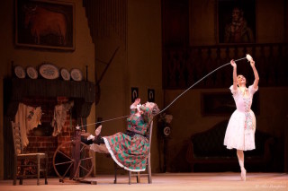Yuhui Choe as Lise and Jonathan Howells as Widow Simone in La Fille Mal GardÃ©e