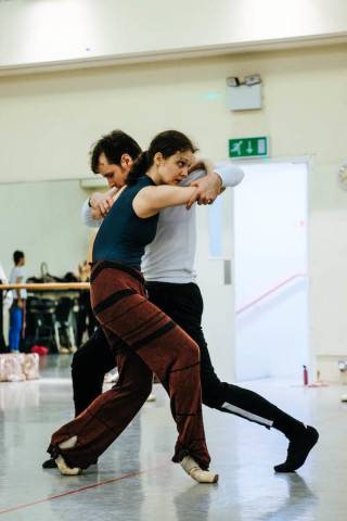 Artists of English National Ballet rehearse Robbins' The Cage.